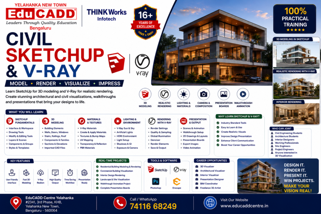 Civil Sketchup and V-Ray Course Educadd Centre Yelahanka Bangalore
