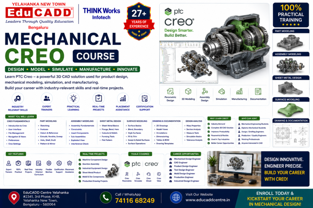 Mechanical CREO Course Training Centre With Placement Best CADD Training Institute Edu CADD