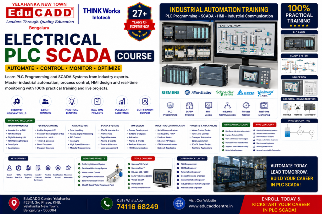 Electrical PLC Scada Educadd Centre Yelahanka Bangalore, Best and Top Electrical Engineering Cadd Course Training Institute with Placement